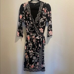 Floral Wrap Dress - Black and Pink